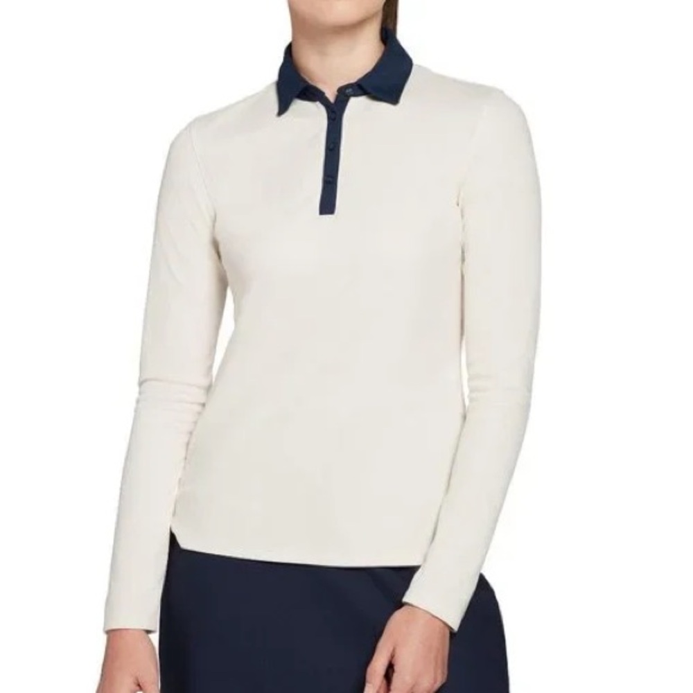 Lady Hagen Cream and Navy long sleeve polo